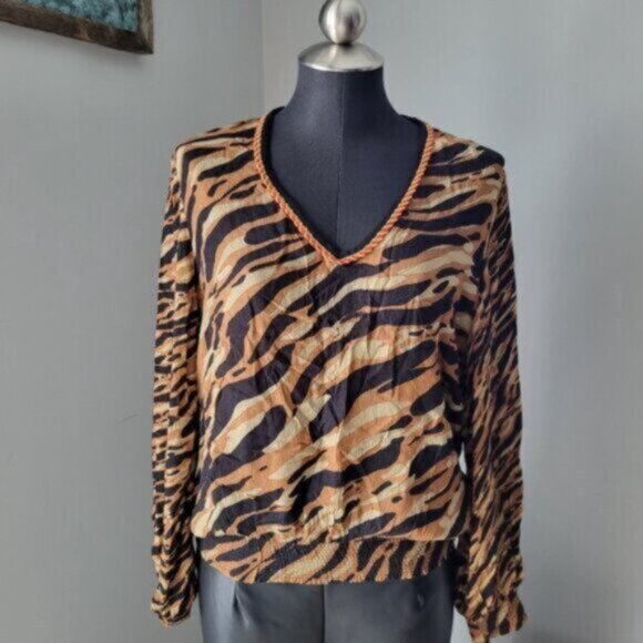 Anthropologie Stripe Puff Sleeve Blouse Sz Small - Picture 12 of 15